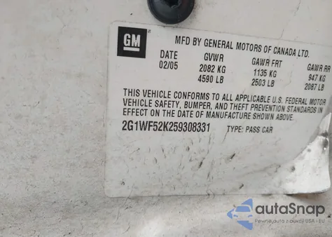 2005 Chevrolet Impala Police z USA, uszkodzony, nr VIN 2G1WF52K259308331